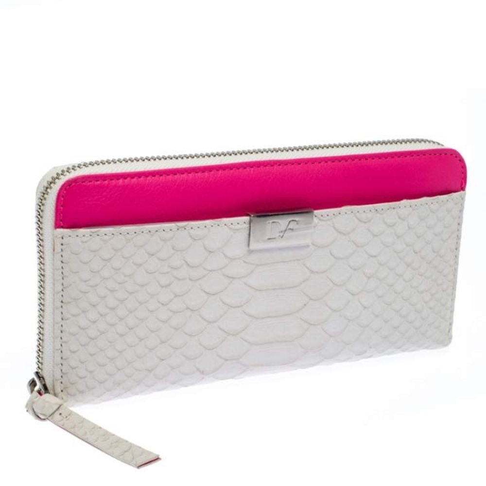 Diane Von Furstenberg White Python Embossed Leath… - image 1